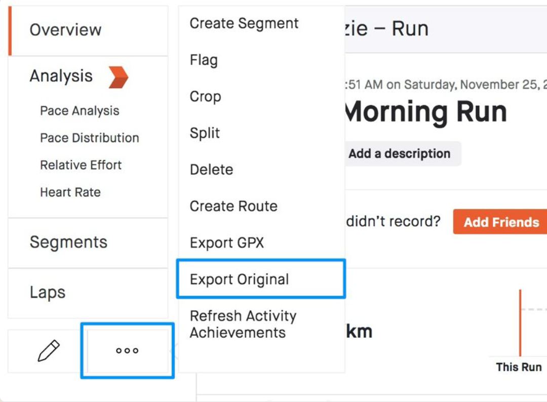 Exporter le fichier original depuis Strava